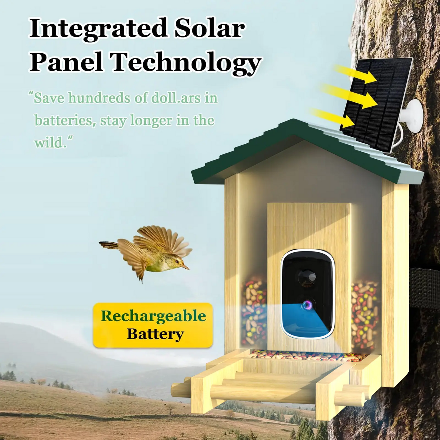 JSOCAM Bird feeder AI Identify for 10000 Plus Birds Species Real-time Monitor Bird Feeder with Camera
