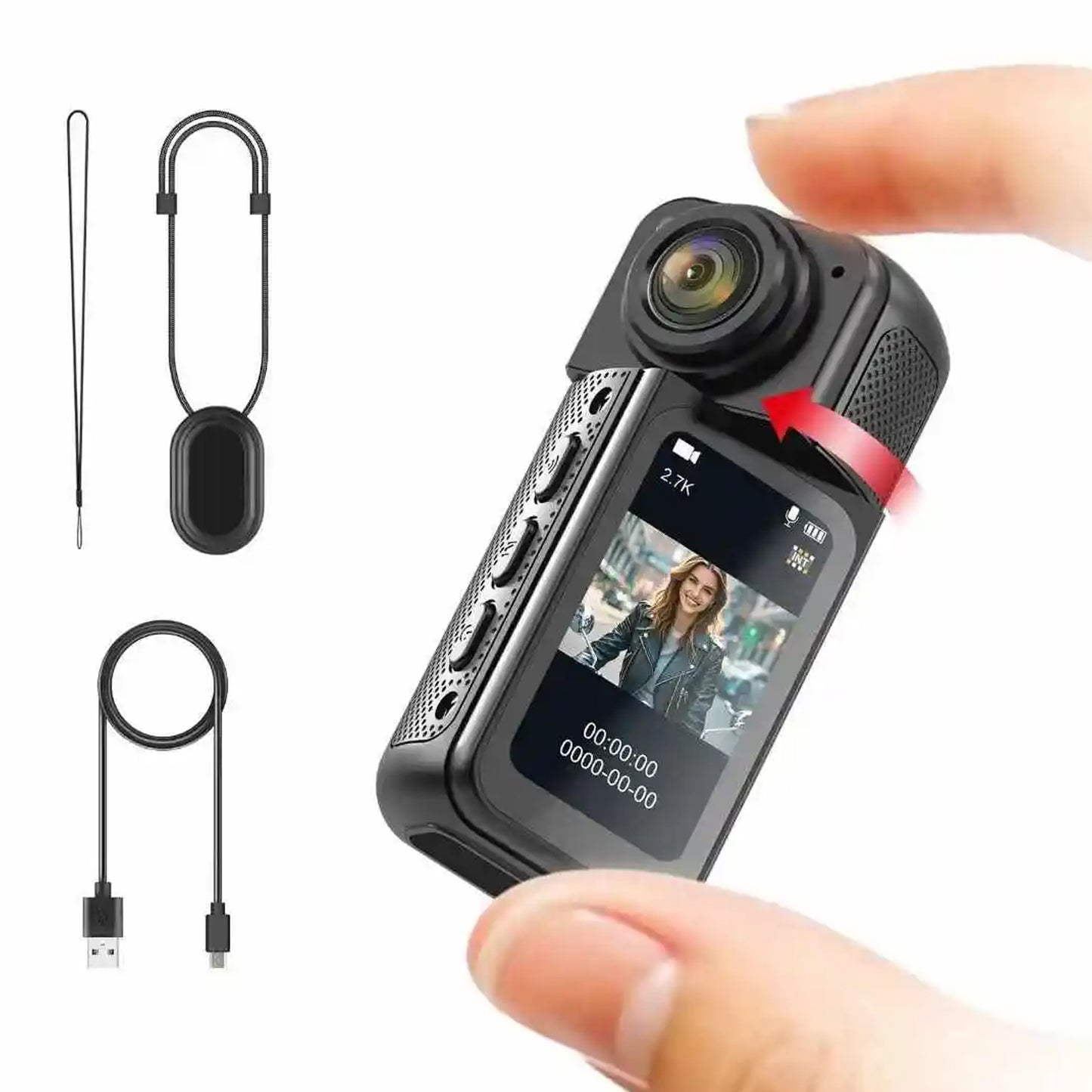 JSOCAM Action Camera, Sports Camera with Audio and Video Recording, Tiny Size, 180° Wearable Cam with Magnetic, Hands Free Worn Cam for Travel