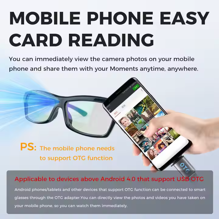 JSOCAM HD 1080P 4K Wireless Android Smart Glasses with Camera Glasses with Camera and Microphone Camera Glasses