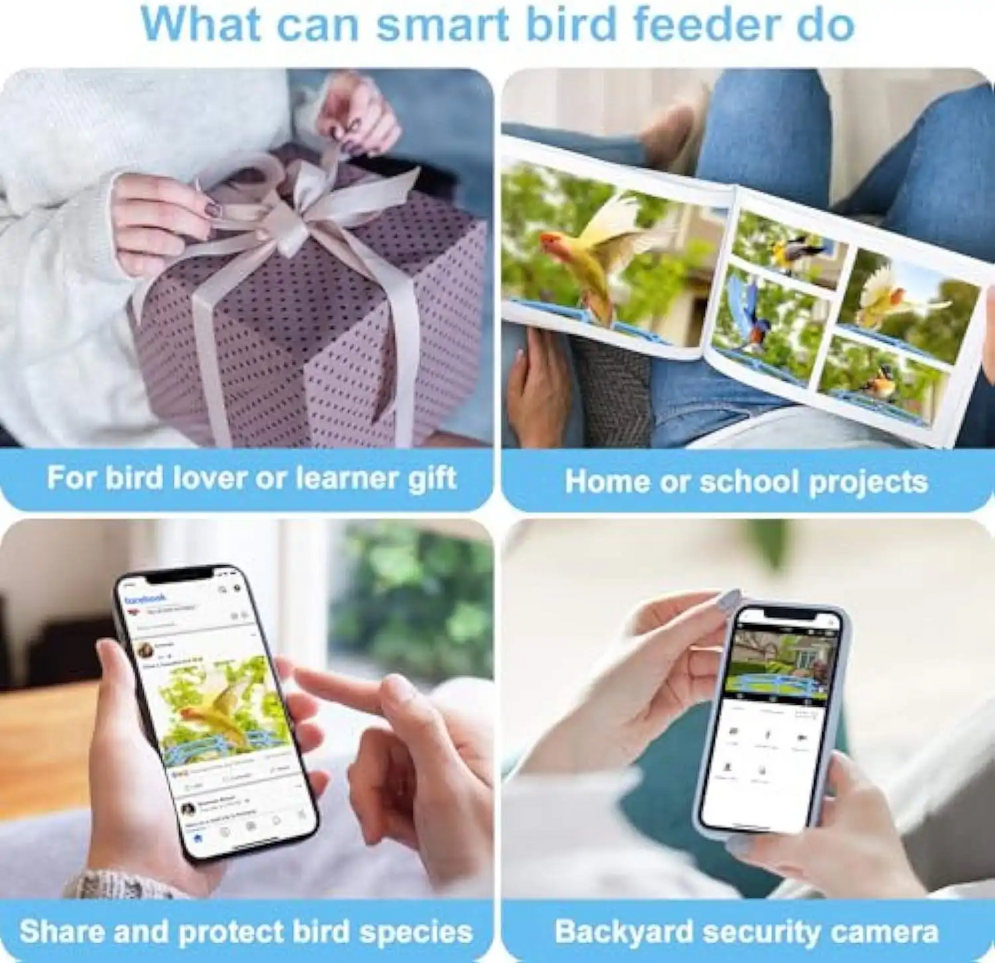 JSOCAM Smart AI Identify 3D 360 Degree Bird View System Car Security Camera 2MP Waterproof Outdoor Bird Feeders Solar Charging