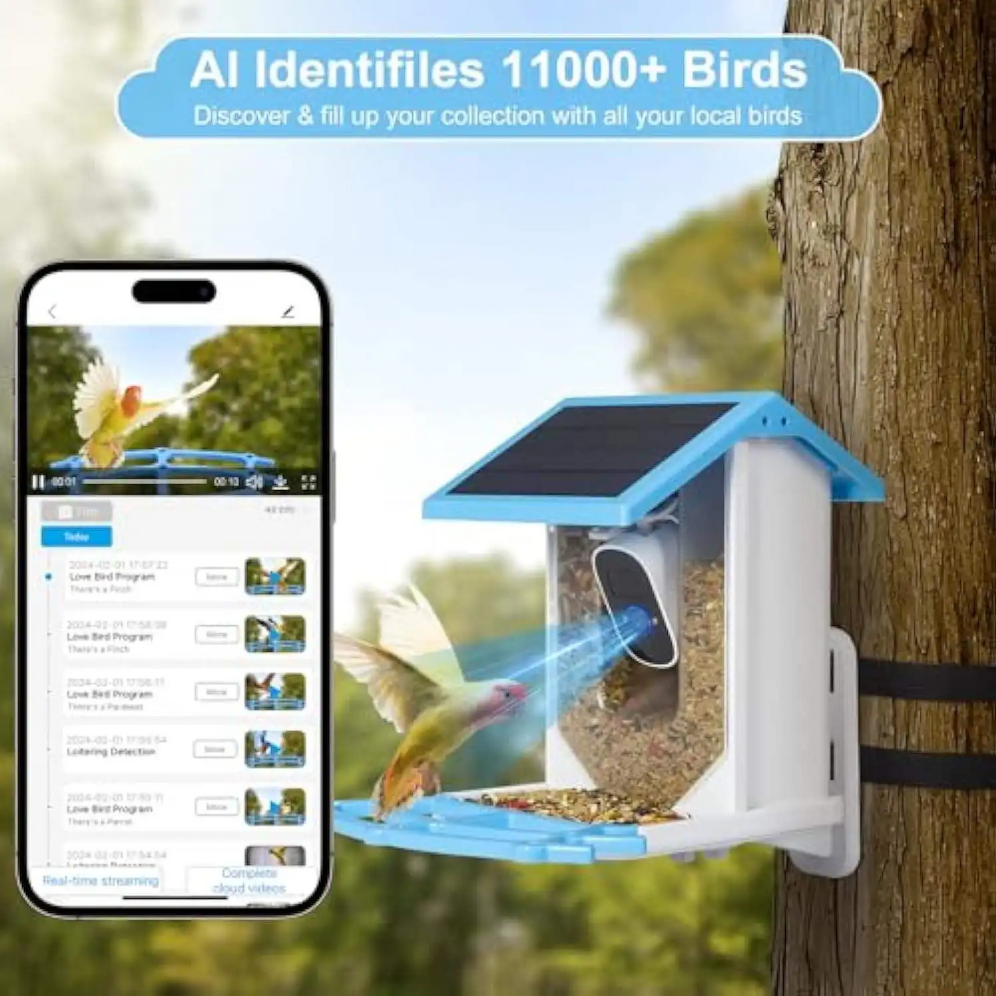 JSOCAM Smart AI Identify 3D 360 Degree Bird View System Car Security Camera 2MP Waterproof Outdoor Bird Feeders Solar Charging