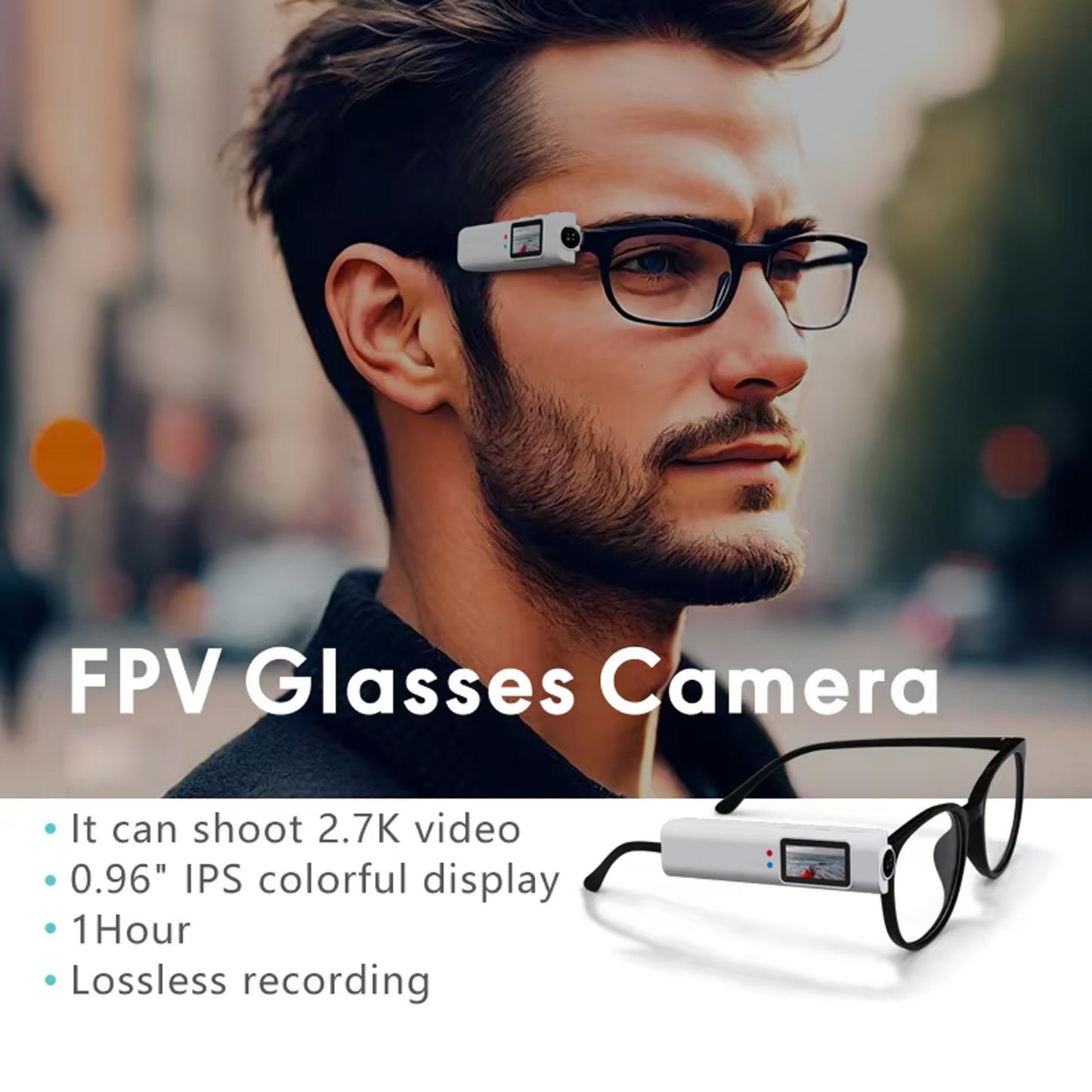 JSOCAM FPV Action Camera Glasses Video Sport Action Glasses for Travel, Outdoor, Cycling, Driving, First-person View Glasses Camera