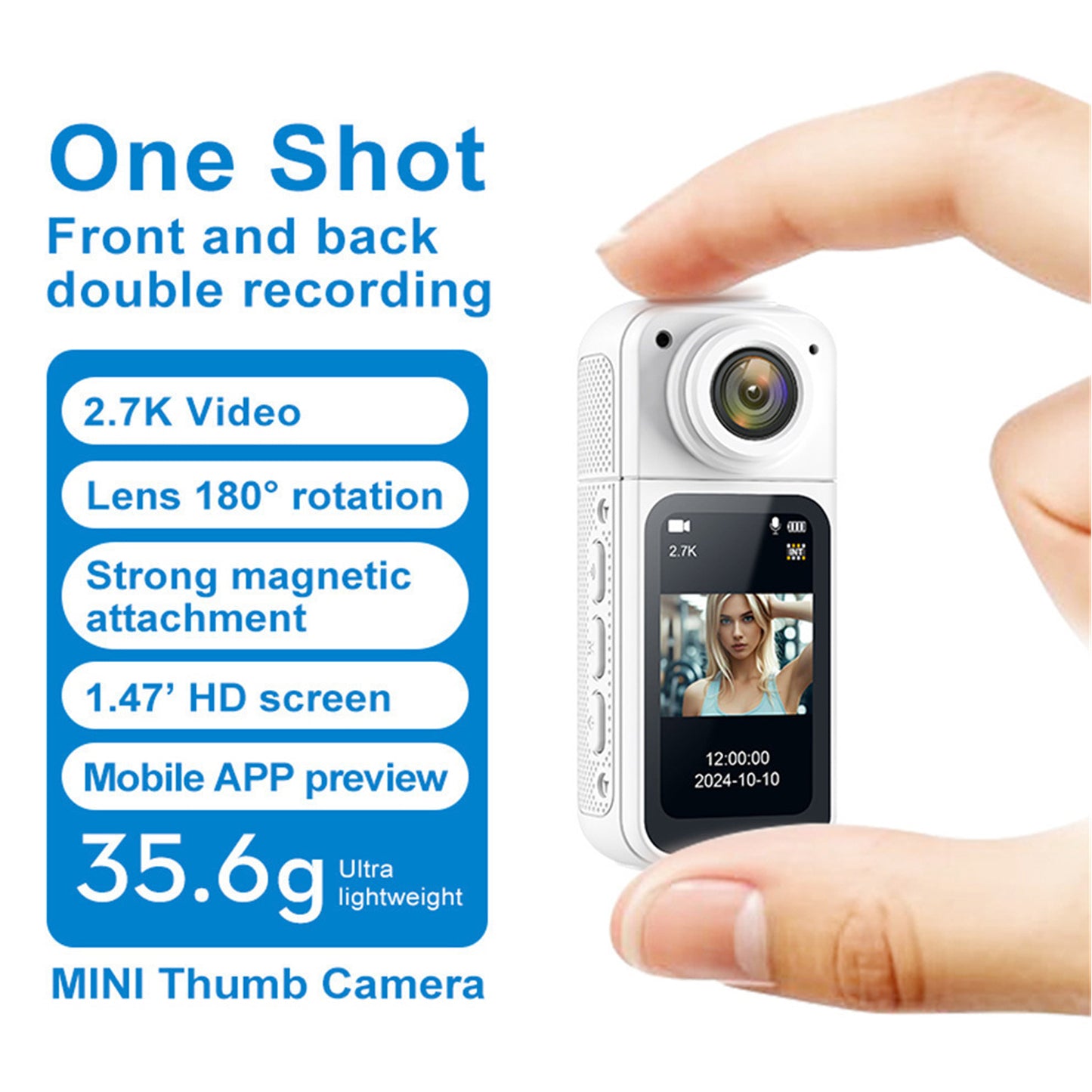 JSOCAM Action Camera, Sports Camera with Audio and Video Recording, Tiny Size, 180° Wearable Cam with Magnetic, Hands Free Worn Cam for Travel