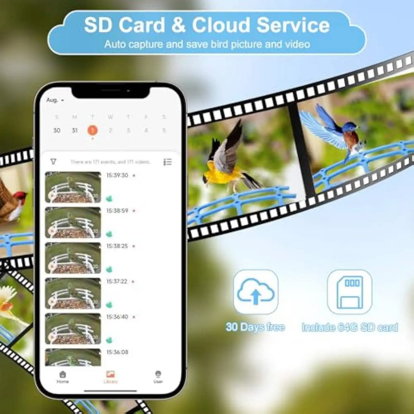 JSOCAM Smart AI Identify 3D 360 Degree Bird View System Car Security Camera 2MP Waterproof Outdoor Bird Feeders Solar Charging