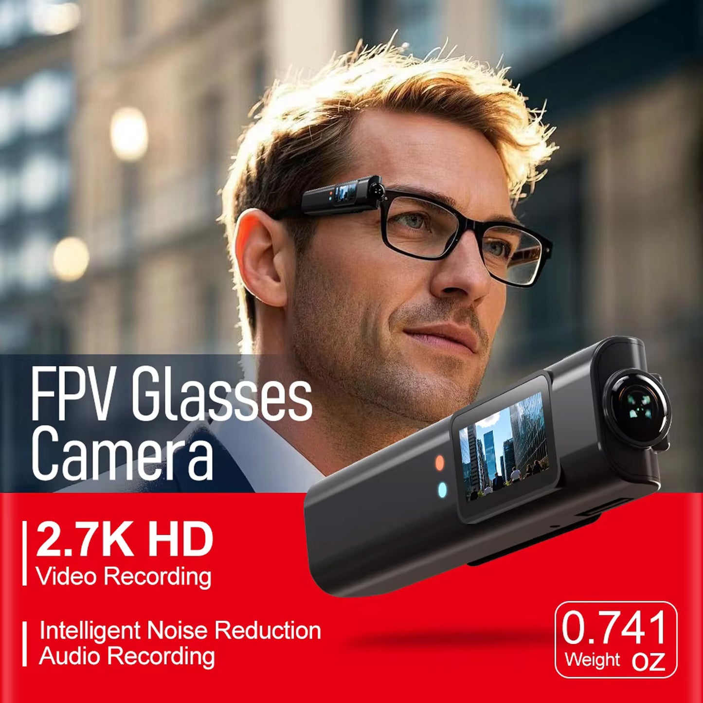 JSOCAM FPV Action Camera Glasses Video Sport Action Glasses for Travel, Outdoor, Cycling, Driving, First-person View Glasses Camera