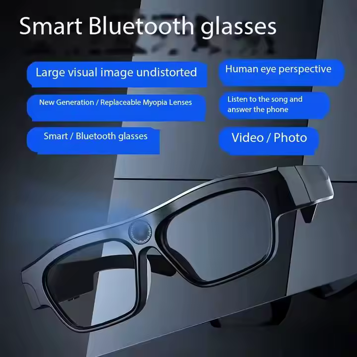 JSOCAM Wearable Fashionable Smart Bluetooth Glasses With 256g Replaceable Myopia Lenses, 4K ultra clear Camera Headphones, Glasses