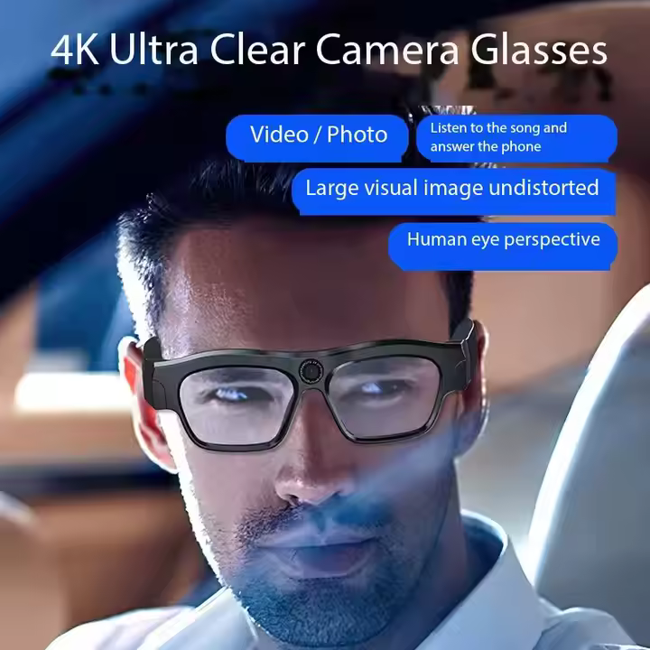JSOCAM Wearable Fashionable Smart Bluetooth Glasses With 256g Replaceable Myopia Lenses, 4K ultra clear Camera Headphones, Glasses